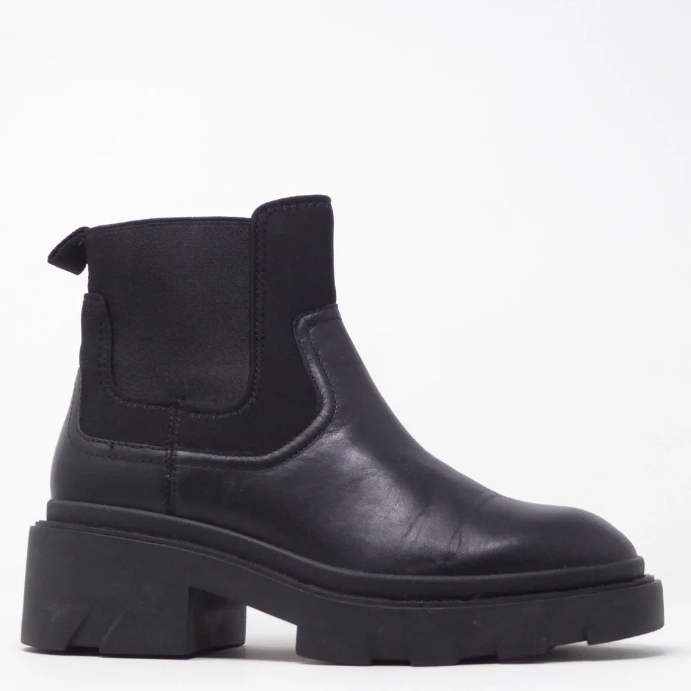 ASH Metro Women Boots Black Leather Lug Sole Chelsea Ankle Boots 36 / 5.5